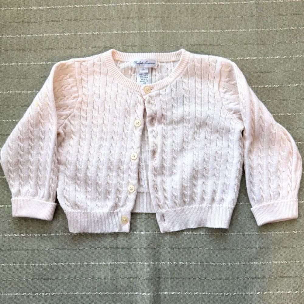 Ralph Lauren Baby Girl Cream Cable Knit Swear Size 9M Great Condition